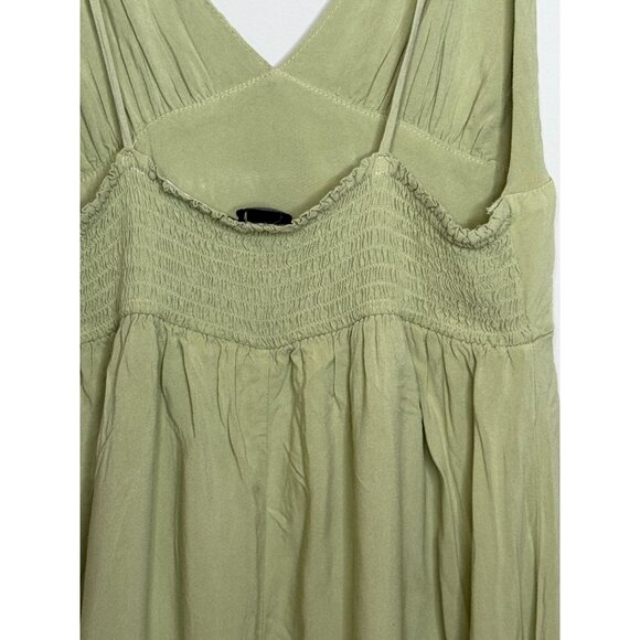 Forever 21 Sage Green Midi Dress Tie Straps Smocked Bodice M - Picture 9 of 11